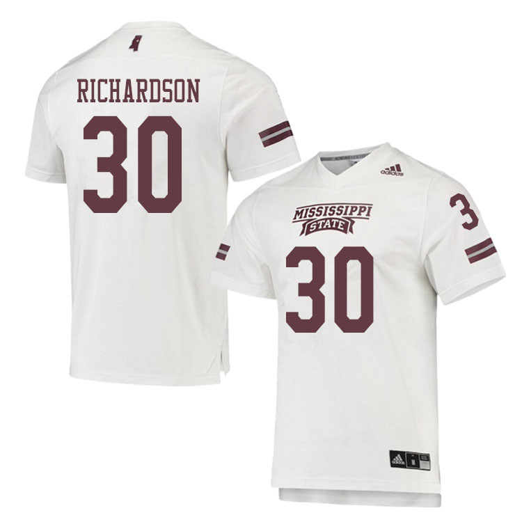 Men #30 Decamerion Richardson Mississippi State Bulldogs College Football Jerseys Sale-White - Click Image to Close